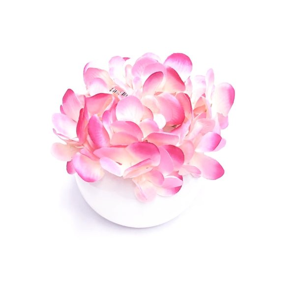 Artificial Spring Decorative Flowers in White Pot - Hydrangea (5") Select Color - DollarFanatic.com