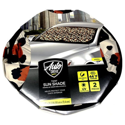 Auto Drive Windshield Twist Sun Shade Covers - Select Style (2-Piece Set) Universal Design - DollarFanatic.com