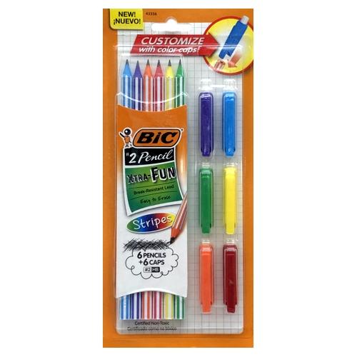 Bic Xtra-Fun Stripes #2 Pencils with Color Caps (6 + 6 Pack) Break-Resistant Lead - DollarFanatic.com
