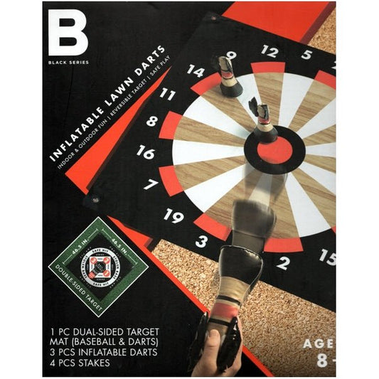 Black Series Inflatable Lawn Darts Game - Indoor/Outdoor (7-Piece Kit) Double-Sided Target Mat - $5 Outlet
