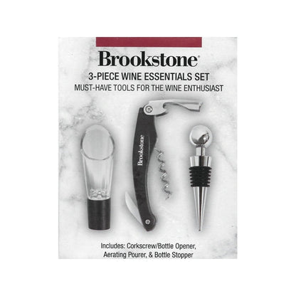 Brookstone Wine Essentials Set - Corkscrew, Aerating Pourer & Wine Bottle Stopper (3-Piece Set) - $5 Outlet