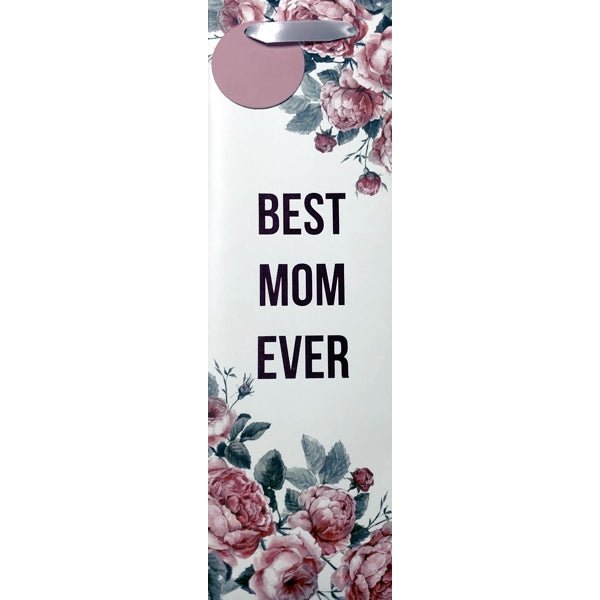 Cakewalk Best Mom Ever Floral Bottle Gift Bag (14" x 4.5" x 3.5") - DollarFanatic.com