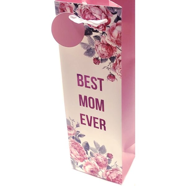 Cakewalk Best Mom Ever Floral Bottle Gift Bag (14" x 4.5" x 3.5") - DollarFanatic.com