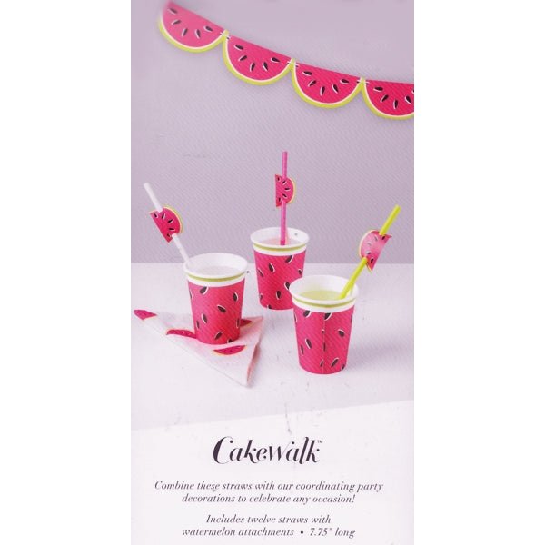 Cakewalk Decorative Party Straws - Watermelon (12 Pack) - DollarFanatic.com