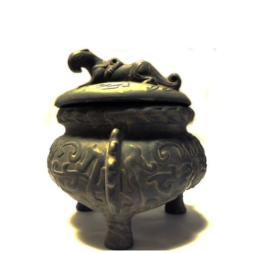 Charcoal Gray Terracotta Carved Trinket Box Vase with Lid - Decorative 3-Leg Base (4.5") - $5 Outlet