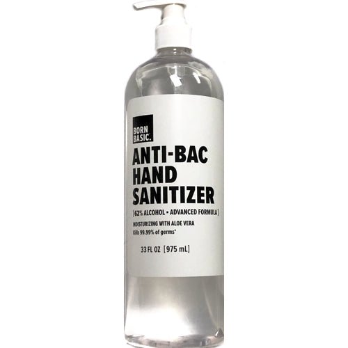 Clearance - Born Basic Anti-Bac Moisturizing Hand Sanitizer Pump with Aloe & Vitamin E (33 fl. oz.) Best By Date 06/30/2022 - DollarFanatic.com