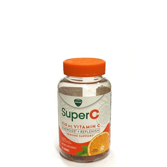 Clearance - Vicks SuperC Vitamin C Energize + Replenish Immune Support Vitamin Gummies - Citrus (36 Gummies) Best By Date 11/2023 - $5 Outlet