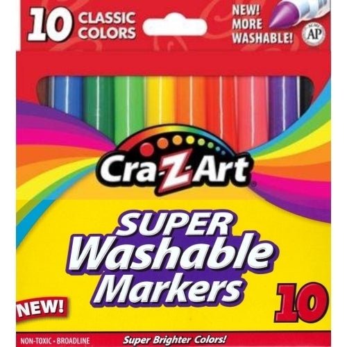 Cra-Z-Art Super Washable Classic Bright Colors Non-Toxic Broad Line Markers (10 Pack) - DollarFanatic.com