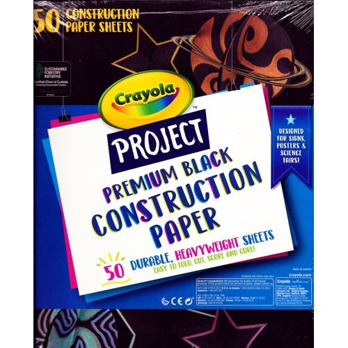 Crayola Project Premium Black Construction Paper Sheets - 9" x 12" (50 Pack) - DollarFanatic.com