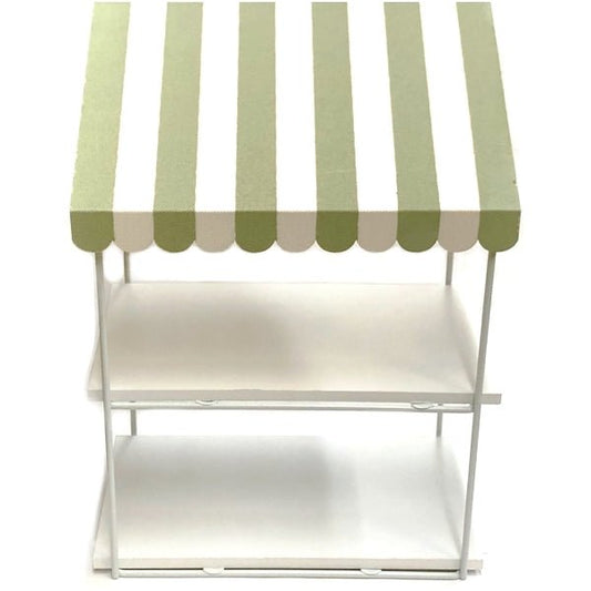 Crescent 2-Tier Display Tray with Canopy - Olive/White Striped (10" x 7.5" x 4.25") - DollarFanatic.com