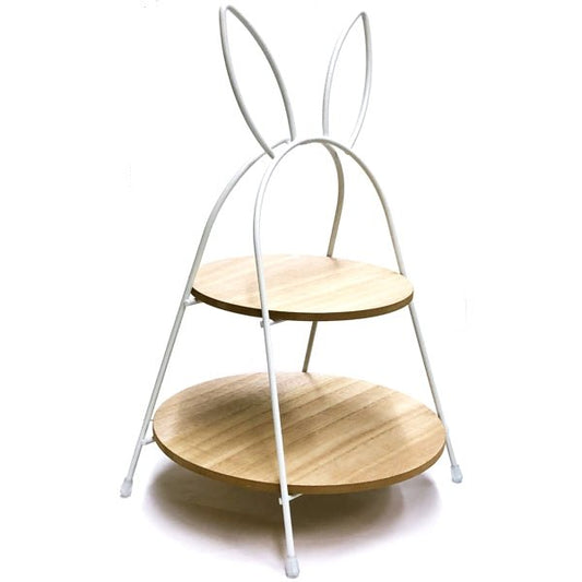 Crescent Bunny Rabbit 2-Tier Display Tray - White/Natural (12.5" x 8") Folds for Easy Storage - DollarFanatic.com