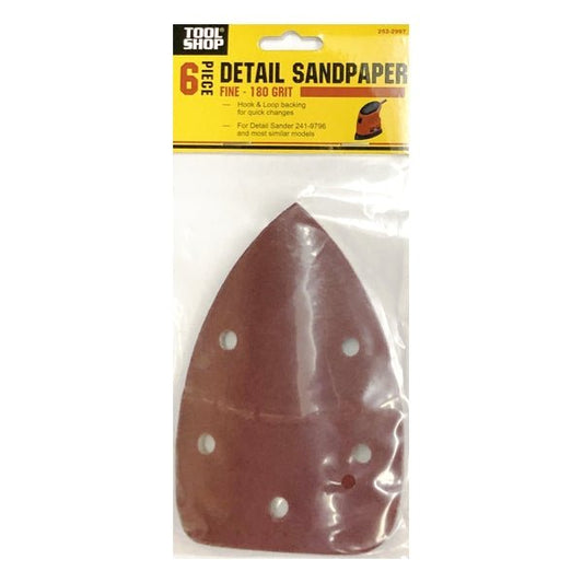 Detail Sandpaper - Fine 180 Grit (6 Pack) For use with Mouse Shape and Triangular-shaped Power and Hand Sanders - DollarFanatic.com