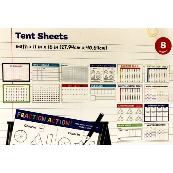 Educational Tent Activity Sheets - 11" x 16" (8 Pack) Select Subject Math or Reading - DollarFanatic.com