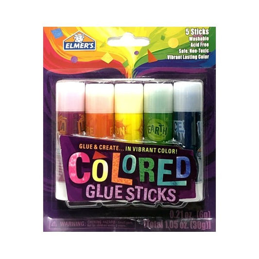Elmer's Washable Colored Glue Sticks (5 Pack) Glue and Create in Vibrant Lasting Color - DollarFanatic.com
