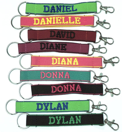 Embroidered Name Keychain Nylon Key Strap & Clip (1" x 7.75") Select Name Starting with "D" - DollarFanatic.com