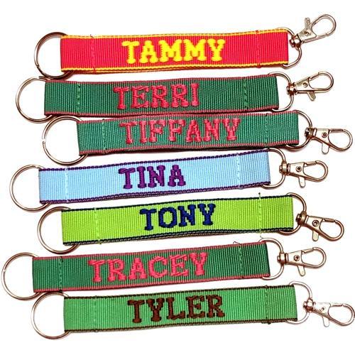 Embroidered Name Keychain Nylon Key Strap & Clip (1" x 7.75") Select Name Starting with "T" - DollarFanatic.com