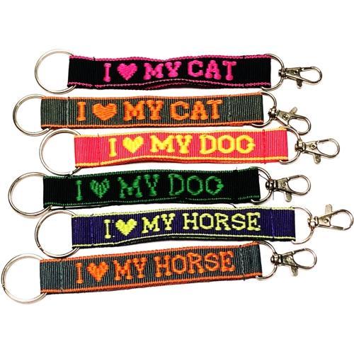 Embroidered Pet Lover's Keychain Nylon Key Strap & Clip - I Love My ... (1" x 7.75") Select Pet Type - DollarFanatic.com