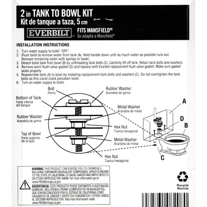 Everbilt 2" Tank to Bowl Kit (Includes Rubber Gasket, Bolts, and Washers) Fits Mansfield - DollarFanatic.com