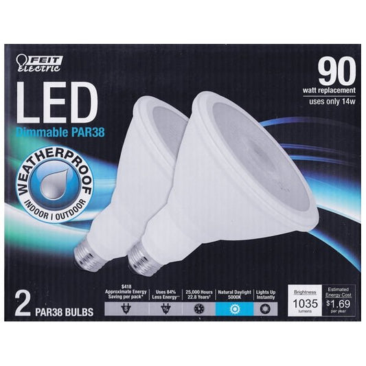 Feit Electric 14W LED PAR38 Dimmable Light Bulbs - Natural Daylight (2 Count) 90W Equiv. - $5 Outlet