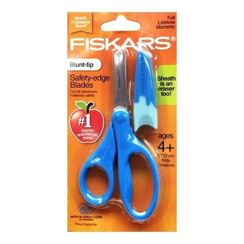 Fiskars 5" Blunt-Tip Kids Safety Scissors with Eraser Cover Sheath (Aqua Blue) - DollarFanatic.com