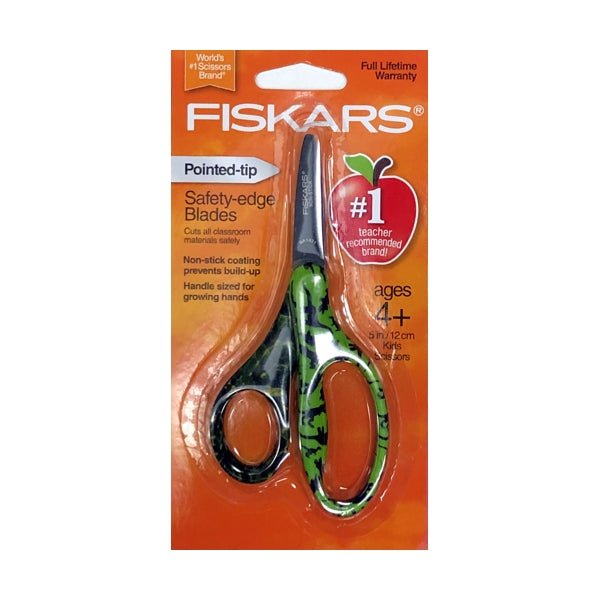 Fiskars 5" Pointed-Tip Kids Safety Scissors (Green Dinosaurs) - DollarFanatic.com