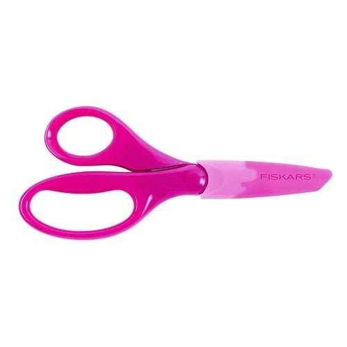 Fiskars 5" Pointed-Tip Kids Safety Scissors with Eraser Cover Sheath (Bright Pink) - DollarFanatic.com
