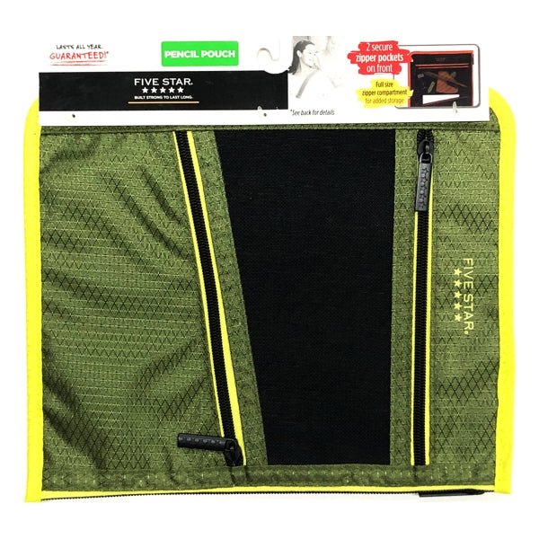 Five Star Large Binder Pencil Pouch - Select Color (11" x 8.75") 3 Secure Zipper Compartments - DollarFanatic.com