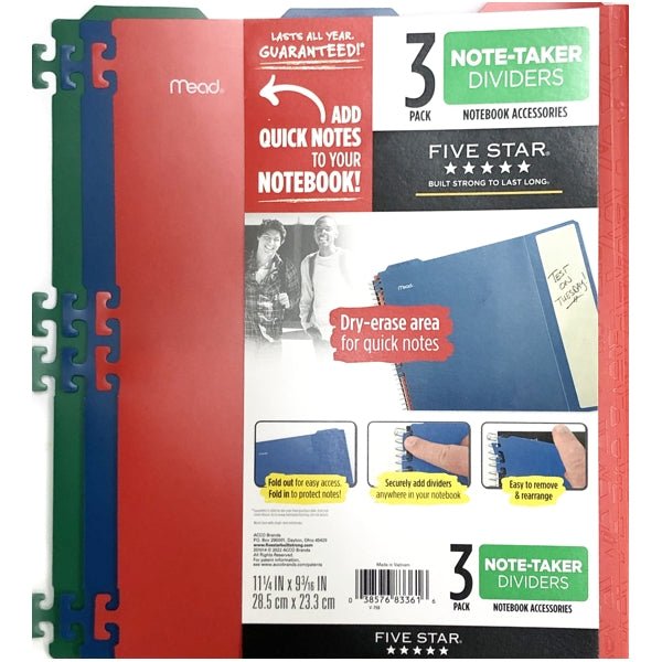 Five Star T-Tab Note-Taker Tab Dividers for Spiral Notebook (3 Pack) - DollarFanatic.com