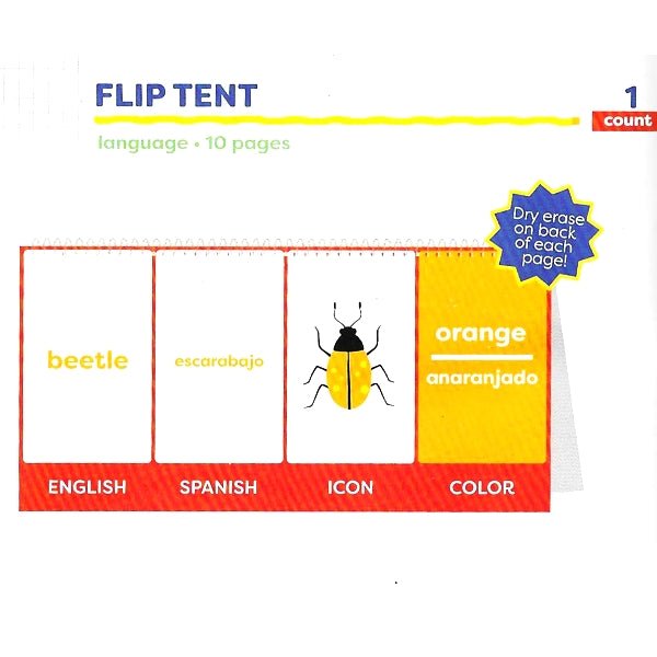 Flip Tent Chart Language Flash Cards - Spanish (10 Pages) Dry Erase on Back of Each Page - DollarFanatic.com