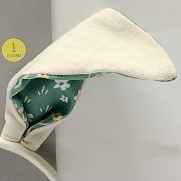 Floral Bunny Ears Headband - Natural/Green (1 Piece) Canvas Fabric Material - DollarFanatic.com