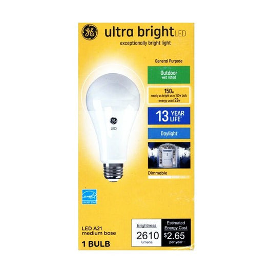 GE 22 Watt Ultra Bright A21 LED Light Bulb - Daylight (1 Count) For Indoor or Outdoor Use, 150 Watt Replacement - DollarFanatic.com