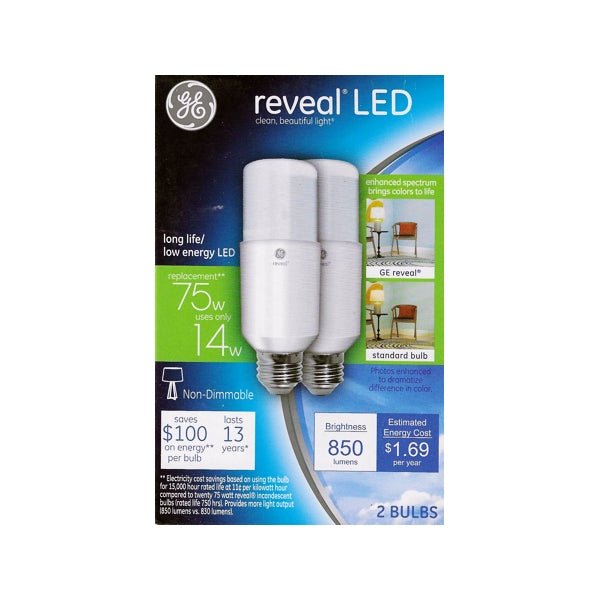 GE Reveal 14W LED Light Bulb - Non-Dimmable (2 Pack) 75W Replacement using only 14 Watts - DollarFanatic.com