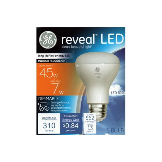 GE Reveal 7W Dimmable R20 Indoor LED Flood Light Bulb (1 Count) 45W replacement using only 7 Watts - $5 Outlet