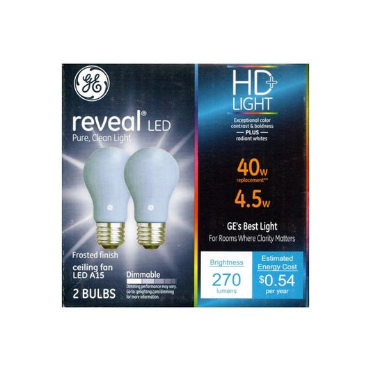 GE Reveal HD 4.5W Dimmable A15 LED Light Bulbs (2 Pack) 40W replacement using only 4.5 Watts - $5 Outlet