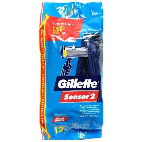 Gillette Sensor2 Disposable Razors - Lubrastrip Fixed Twin Blade (12 Pack) Convenient, Resealable Pack - DollarFanatic.com