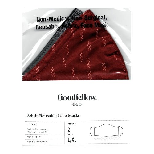 Goodfellow Adult Fabric Face Masks with Ear Loops & Filter Pocket Burgundy/Gray - L/XL (2 Pack) Stylish Pleated Design - DollarFanatic.com