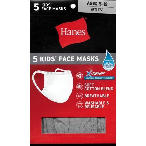 Hanes Kids Soft Cotton Blend Fabric Face Masks with Ear Loops (5 Pack) Select Color - $5 Outlet