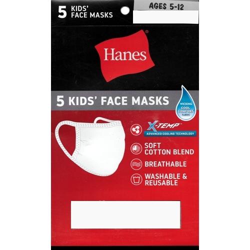 Hanes Kids Soft Cotton Blend Fabric Face Masks with Ear Loops (5 Pack) Select Color - $5 Outlet