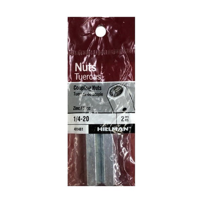 Hillman 1/4-20 x 1-3/4" Hex Coupling Nuts Zinc (2 Pack) - DollarFanatic.com