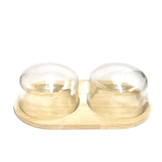 Horizon Display Tray with Double Glass Cloches (3-Piece Set) Food Safe - DollarFanatic.com