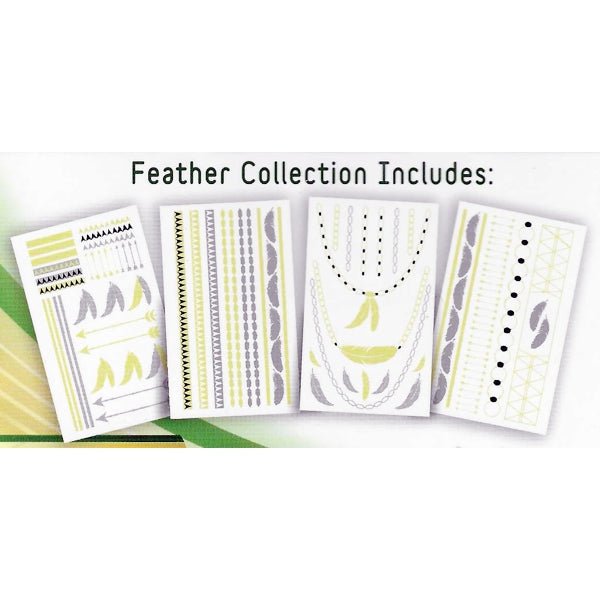 Hot Jewels Shimmer Metallic Jewelry Temporary Tattoos - Feathers (4 Sheets) As Seen On TV - DollarFanatic.com
