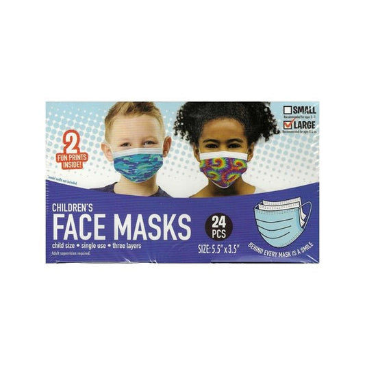 Just Play Kids 3-Ply Protective Disposable Face Masks - Blue Camo & Tie Dye Prints (24 Pack) Large For ages 8+ - $5 Outlet