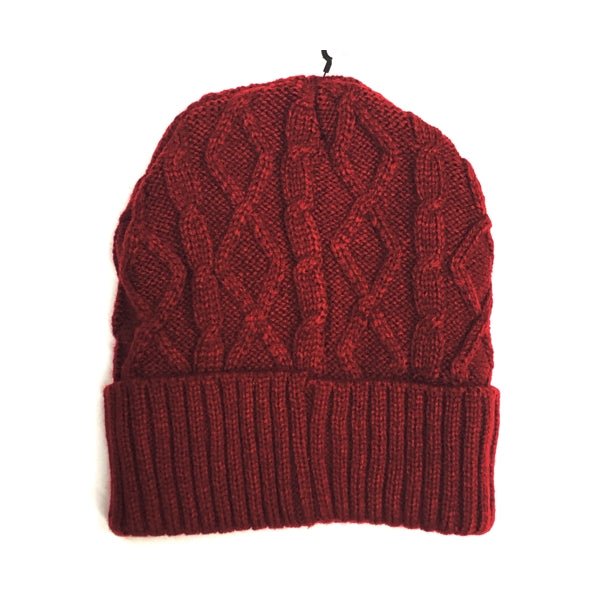 Kedi Designs Textured Diamond Cable Knit Beanie Hat - Ribbed Cuff (Select Color) Warm, Faux Fur Lining - DollarFanatic.com