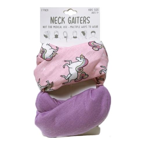 Kids Unicorn & Purple Cloth Neck Gaiter Face Covering Masks with Ear Loops (2 Pack) Endless Ways to Wear - DollarFanatic.com