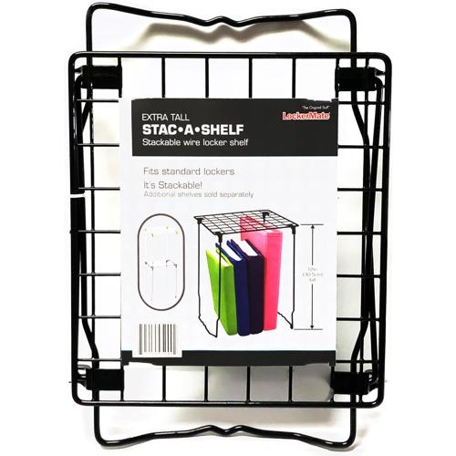 LockerMate Stac-A-Shelf Stackable Wire Locker Shelf - Extra Tall (Black) Fits Standard Lockers - $5 Outlet