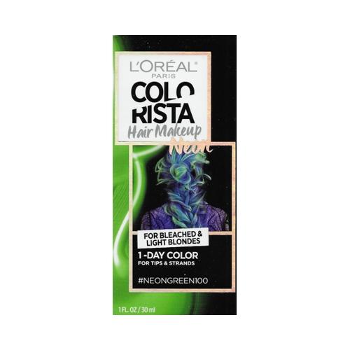 L'Oreal Colorista Hair Makeup Temporary 1-Day Hair Color Kit (NeonGreen100) For Bleached & Light Blonde Hair Tips & Strands - $5 Outlet