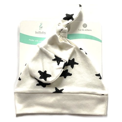 Lullaby Lane Stars Knotted Baby Hat/Mittens Set - Black/White (2-Piece Set) 100% Organic Cotton - $5 Outlet