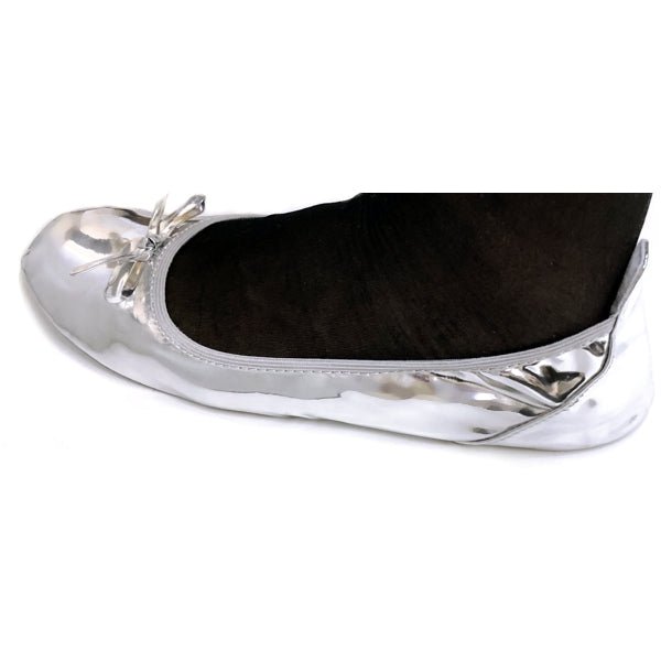 Luxury Travel Flats - Metallic Silver (One Pair) Size M 8-9, Foldable Flat Shoes - DollarFanatic.com