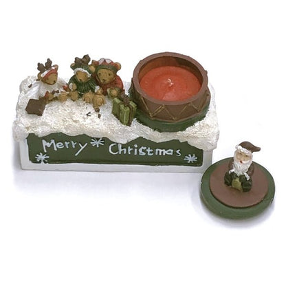 Magic Creations Holiday Beary Merry Christmas Santa Block Candle Holder w/Candle (2-Piece Set) - DollarFanatic.com