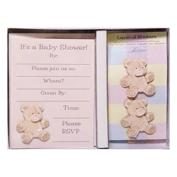 Masterpiece Baby Shower Party Invitations with Envelopes and 3D Layered Glitter Stickers - Baby Bear (10 Invite Cards, 10 Envelopes, 10 Glitter Stickers) - DollarFanatic.com